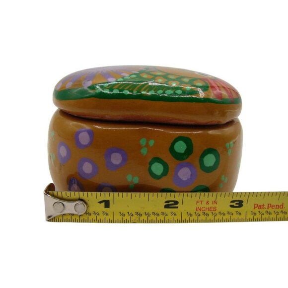 Pottery Terracotta Heart Shaped Trinket Keepsake Box Handpainted Bird Taxco Mexi - Picture 12 of 12